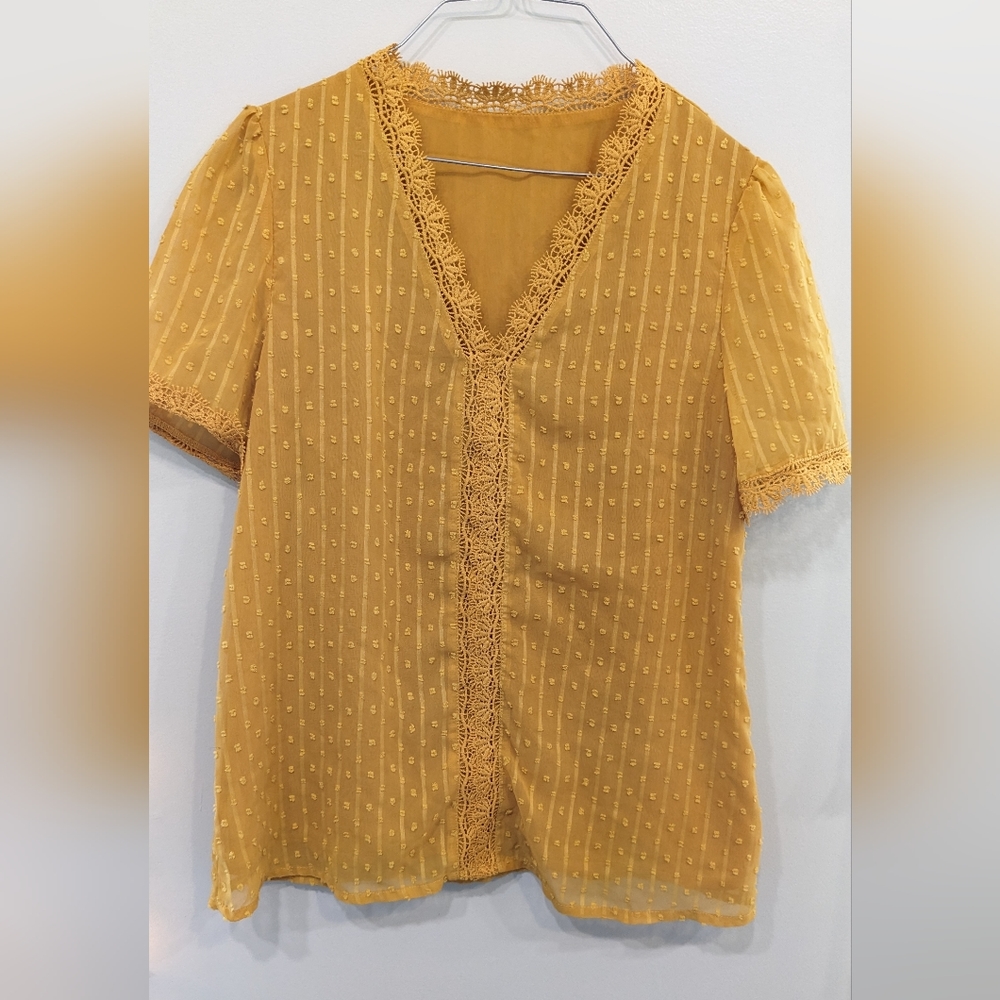 No Brand Mustard Top Medium lined Chiffon